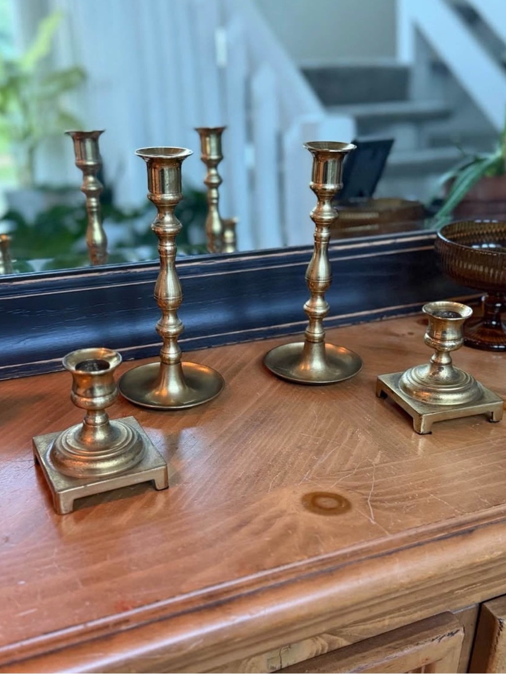 Antique-Style Brass Candle Holders Set - Gold Finish